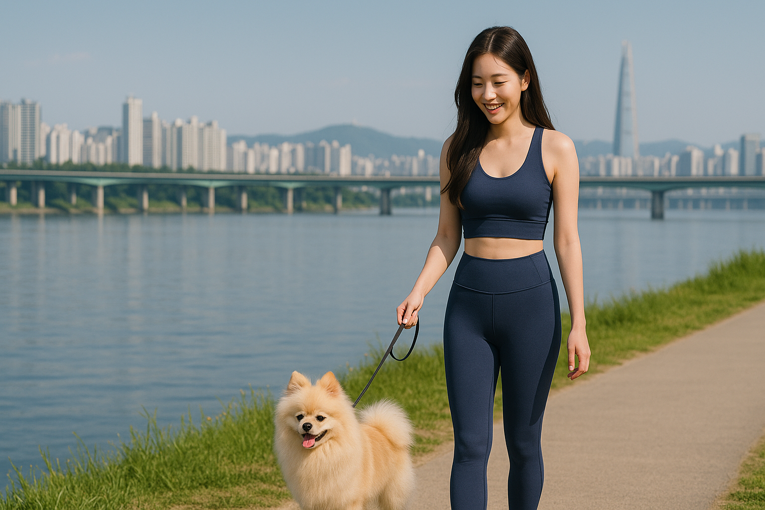 한강에서 산책하는 모습